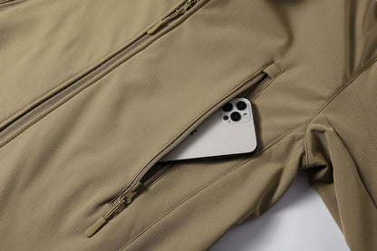 Men's Fitted Woven Hooded Jacket – Water-Resistant Outdoor Coat with Multi Zipper Pockets