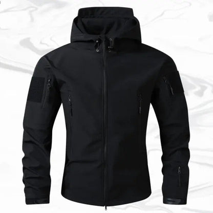 Men's Fitted Woven Hooded Jacket – Water-Resistant Outdoor Coat with Multi Zipper Pockets