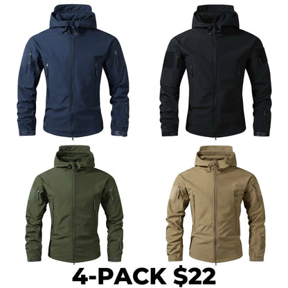 Men's Fitted Woven Hooded Jacket – Water-Resistant Outdoor Coat with Multi Zipper Pockets