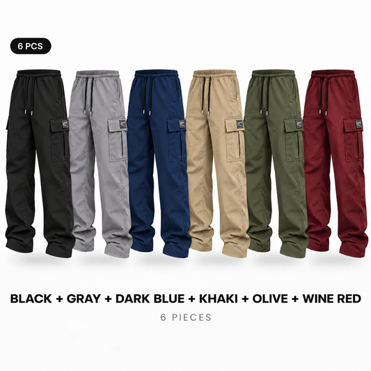 Men's cargo pants, solid-color casual loose-fit cargo trousers.